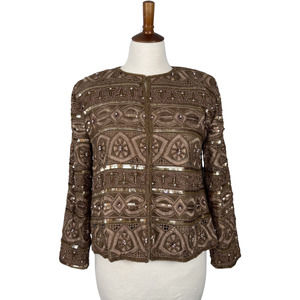 Vintage 80s SCALA Silk Copper Sequin Cocktail Party Top Blazer Size
